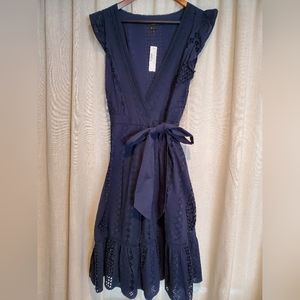 SOLD: NWT J. Crew All Over Eyelet  Navy Blue Wrap Midi Dress Size 4